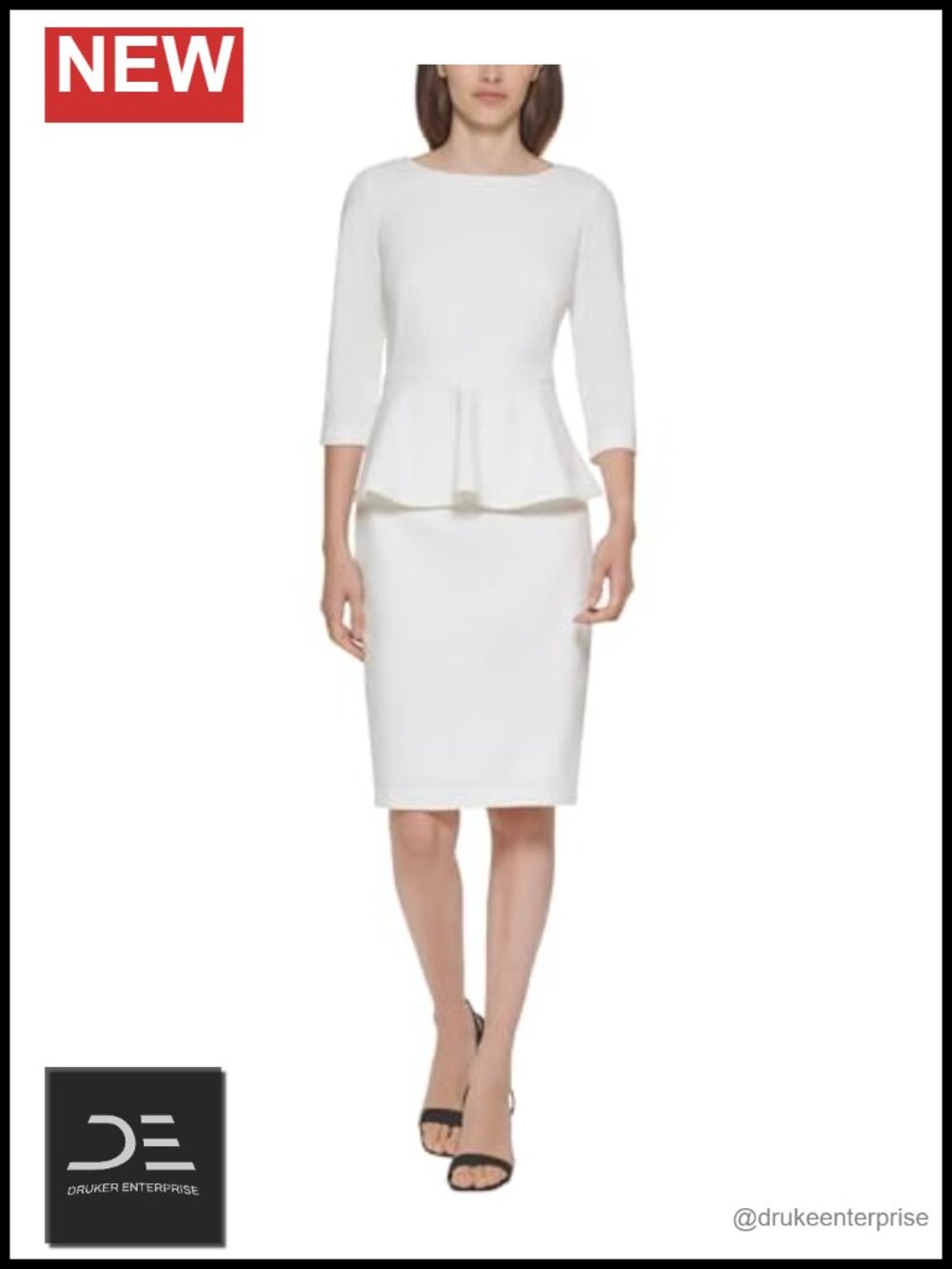 Sheath crepe peplum work dress 3/4 sleeve